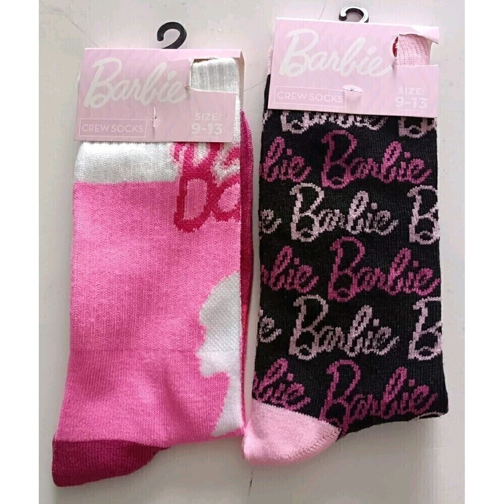Mattel Barbie Logos Themed Crew Socks 2-Pack Pink Size 9-13 Women New Barbicorel